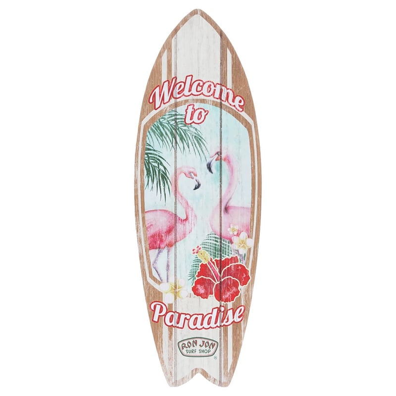 Ron Jon Surfboard With Flamingos Wooden Sign